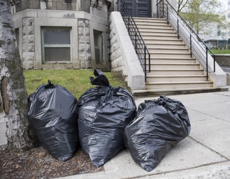 Professionals conducting home clearance in a spacious living room